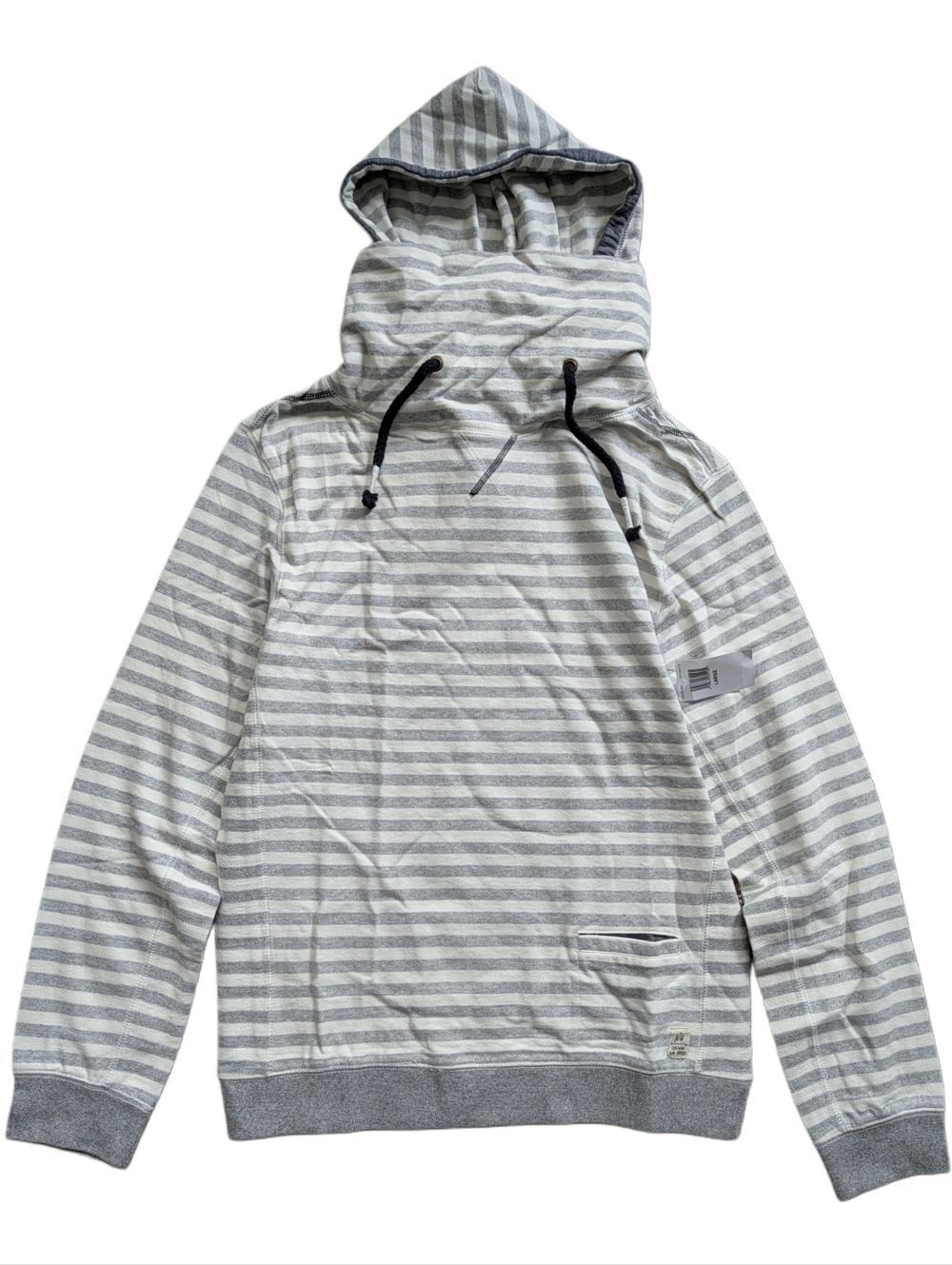 Third & Army Mens Off White Gray Striped Pullover Cowl Neck Hoodie NWT Size L